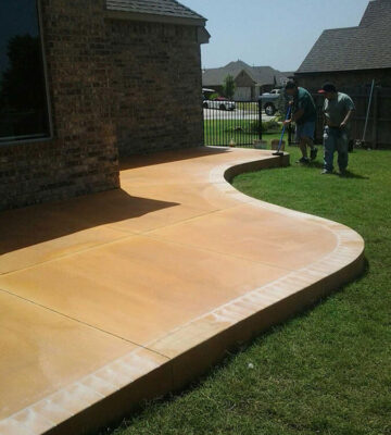 Colored-Cement-Patio-with-Brick-Border Colored Cement Patio with Brick Border