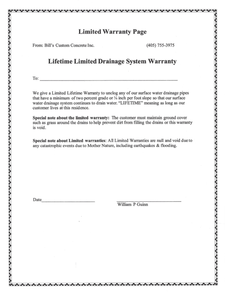 Warranty Bill's Custom Concrete Contractors OKC