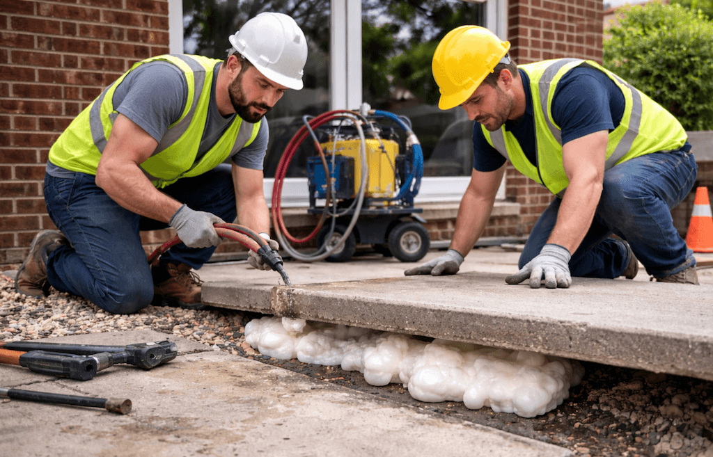 Professionals Fix a Sinking Concrete Slab